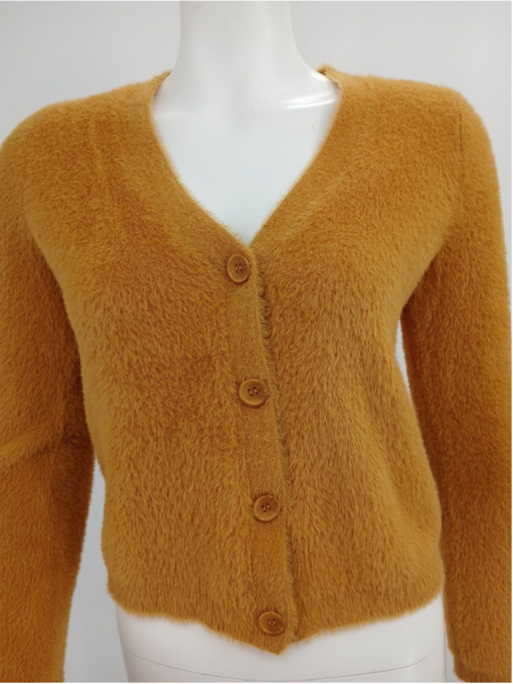 Rachel Zoe Mustard Yellow Fuzzy Cardigan Sweater Size XS Button Front Cropped - Picture 2 of 9